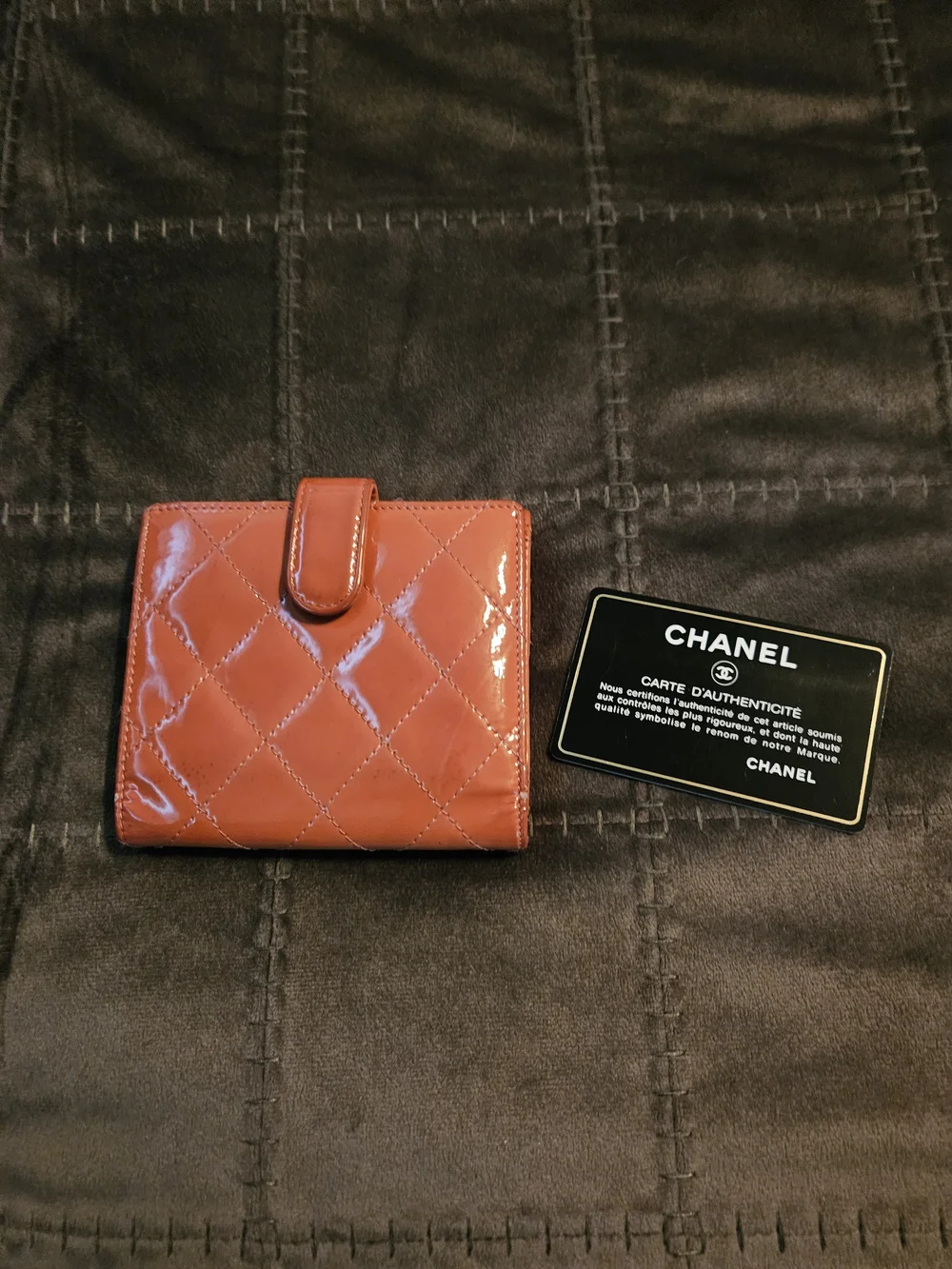 Chanel Quilted Patent Leather Wallet in Burnt Orange